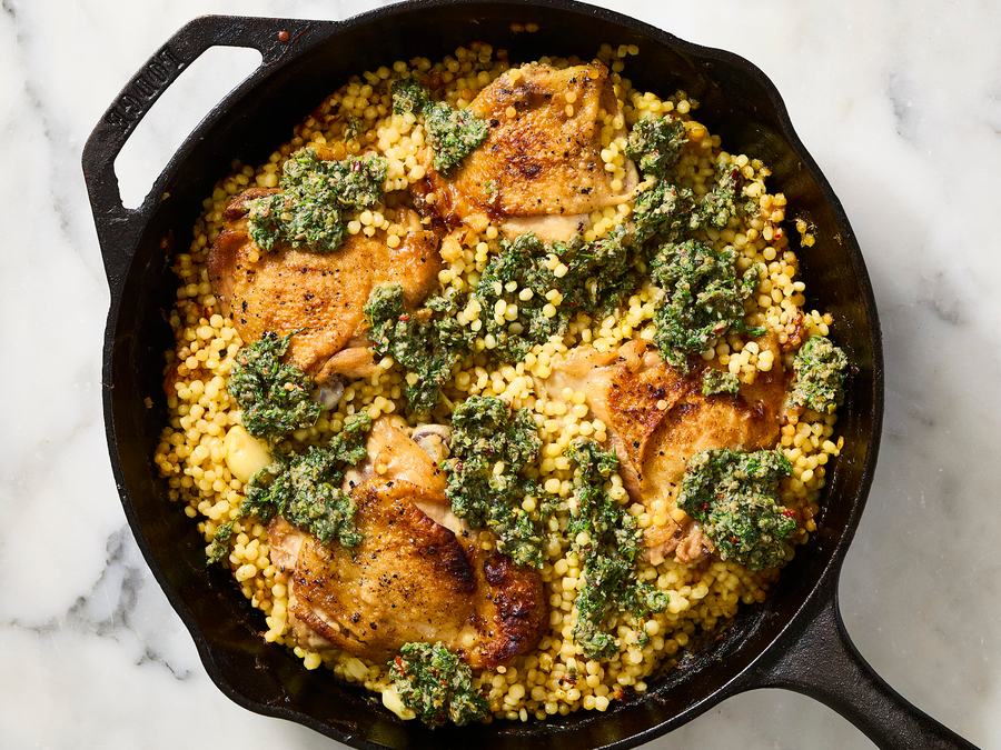 One-Pan Garlic Chicken with Pearled Couscous